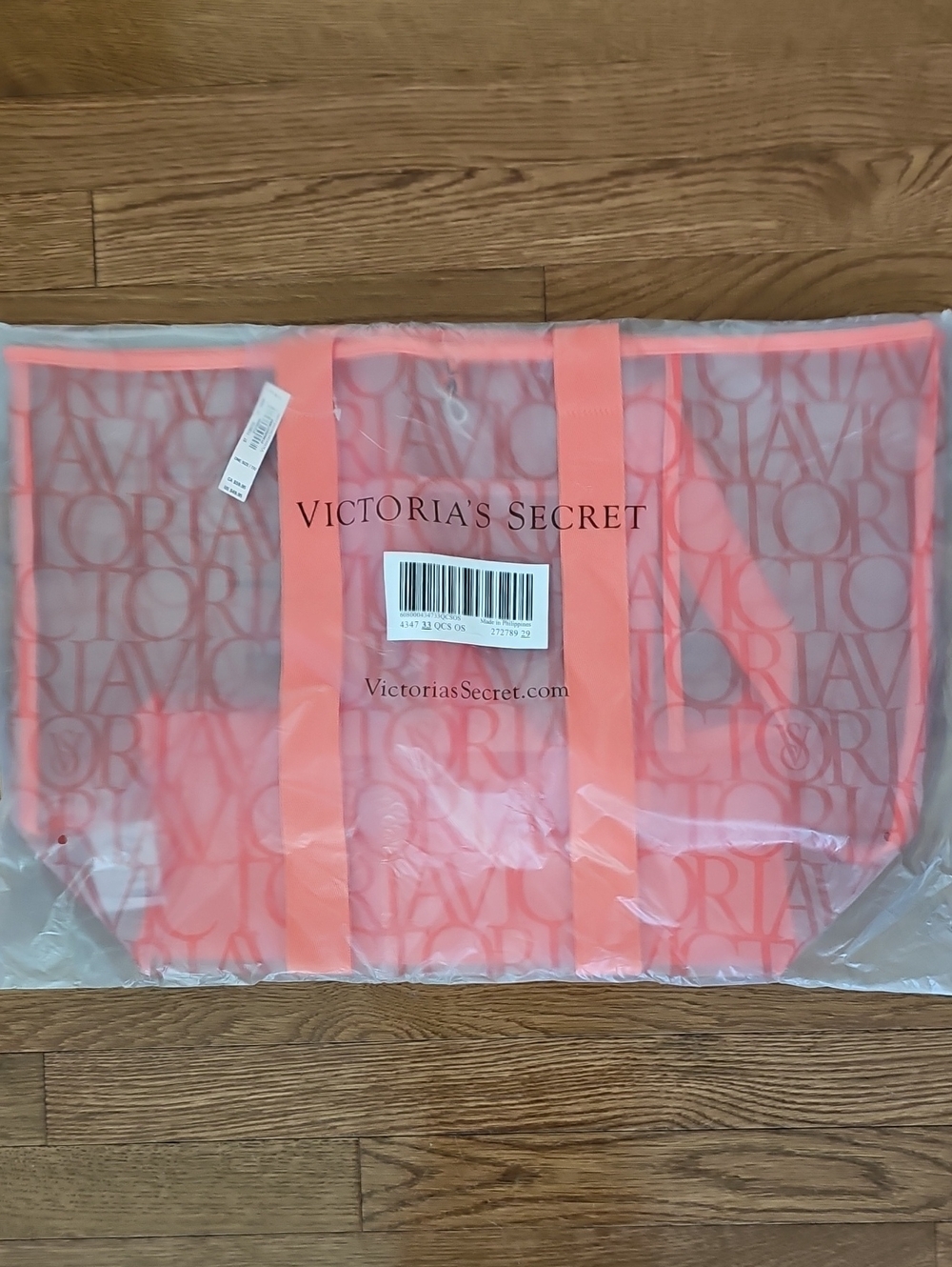 NWT Victoria's Secret Coral-Pink Logo Clear Tote